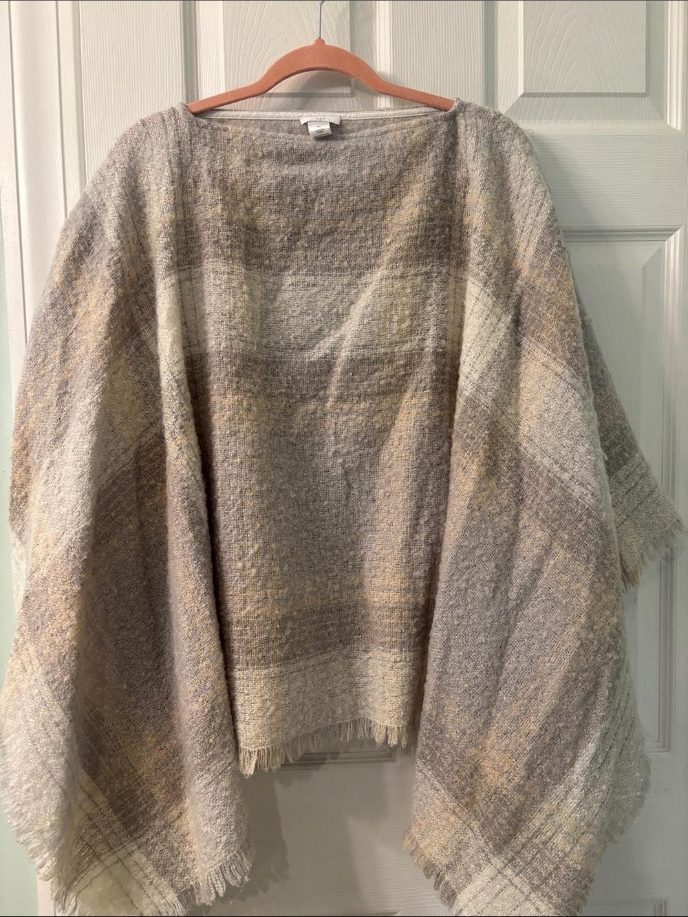 J. Jill Cream and Beige Plaid Poncho Sweater Pullover Sz S-L